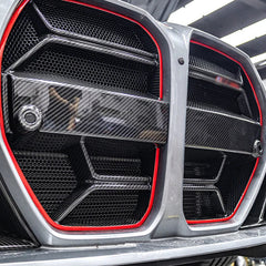 Carbon Fiber Front Grille with Red Edge Trim for BMW M3/M4 (G80/G82/G83) 2021+ | Racing Air Intake Grille