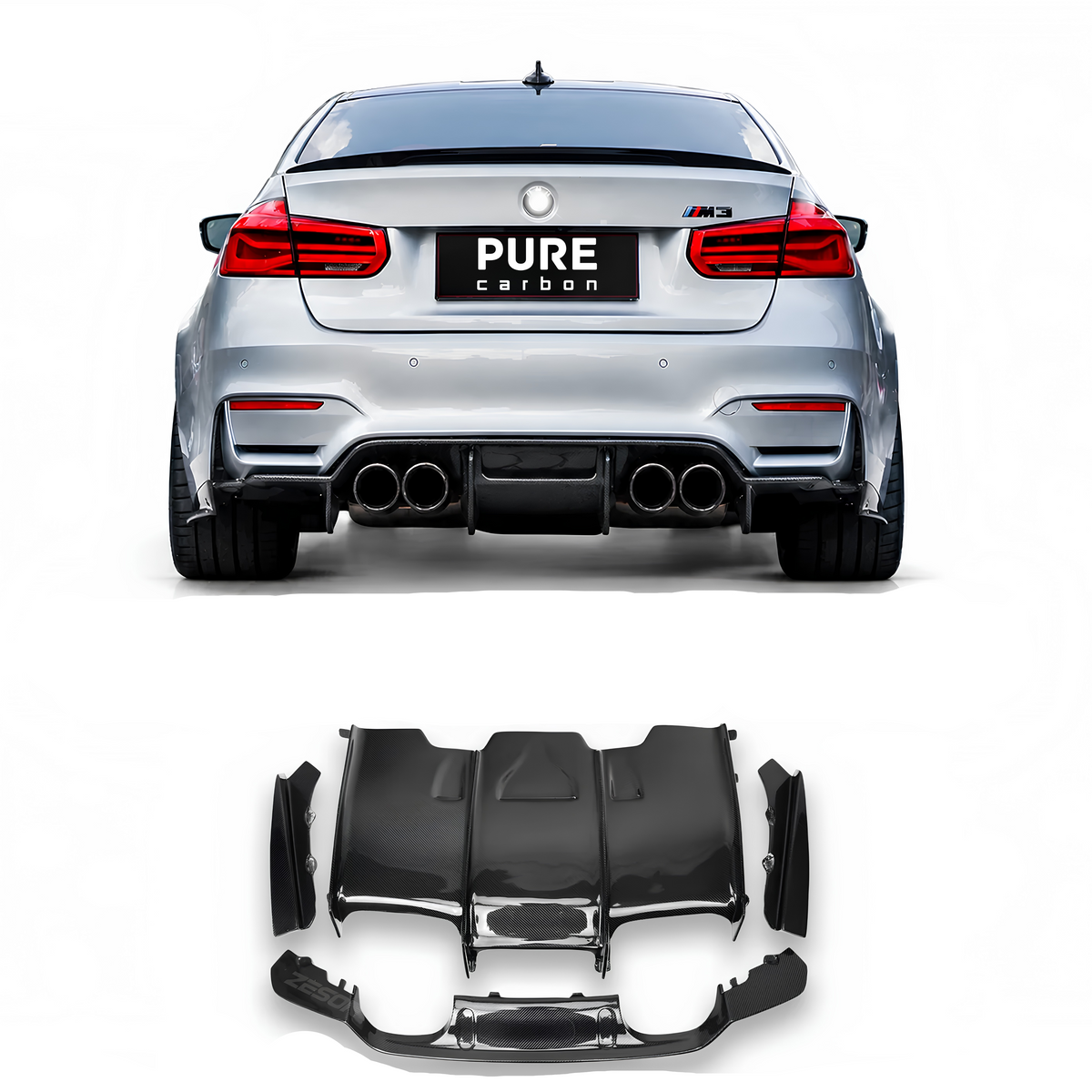 Carbon Fiber PSM Style Rear Diffuser Lip for BMW M3 F80 / M4 F82 F83 Competition (2014–2018) | 5-Piece Kit
